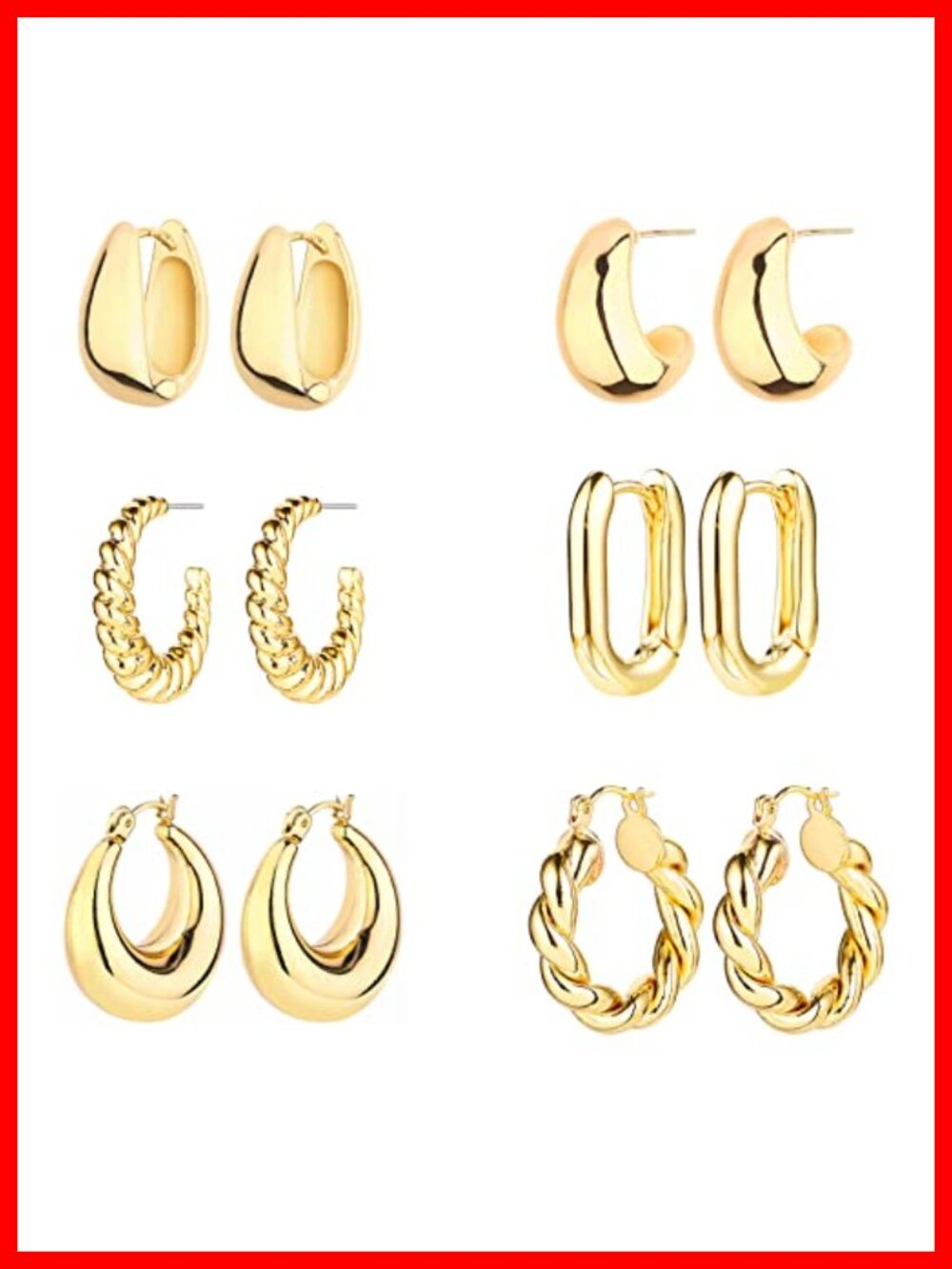 14K Gold Plated Hoop Earrings Set Hypoallergenic Lightweight Chunky Huggie